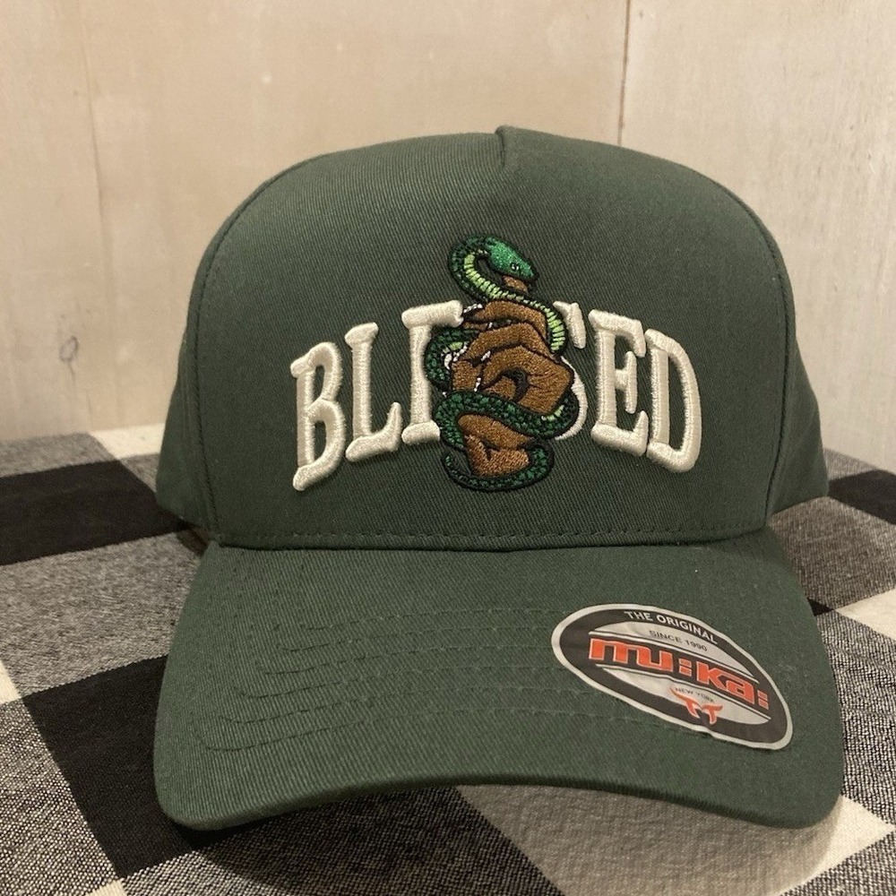 Mu:ka Blessed Snake Hat Mens Sz OS Green Snapback Cap Streetwear Urban Aesthetic